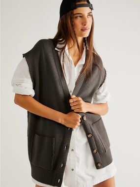 Free People Oakleigh Vest- Charcoal